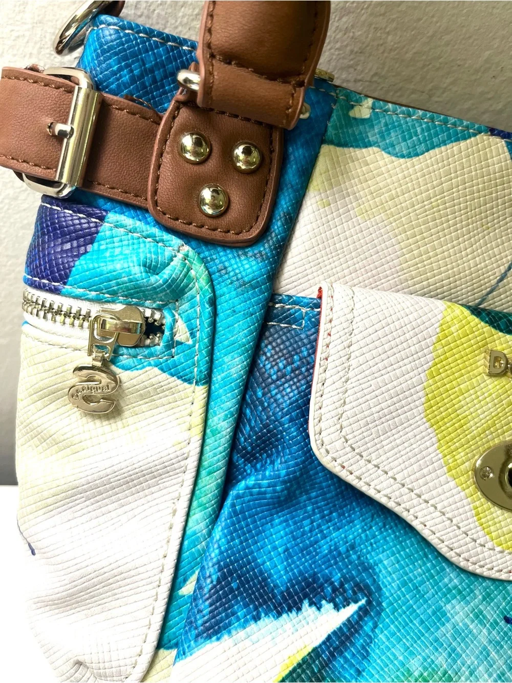 NWOT Rare Desigual Global Traveller Abstract Watercolor Satchel Bag